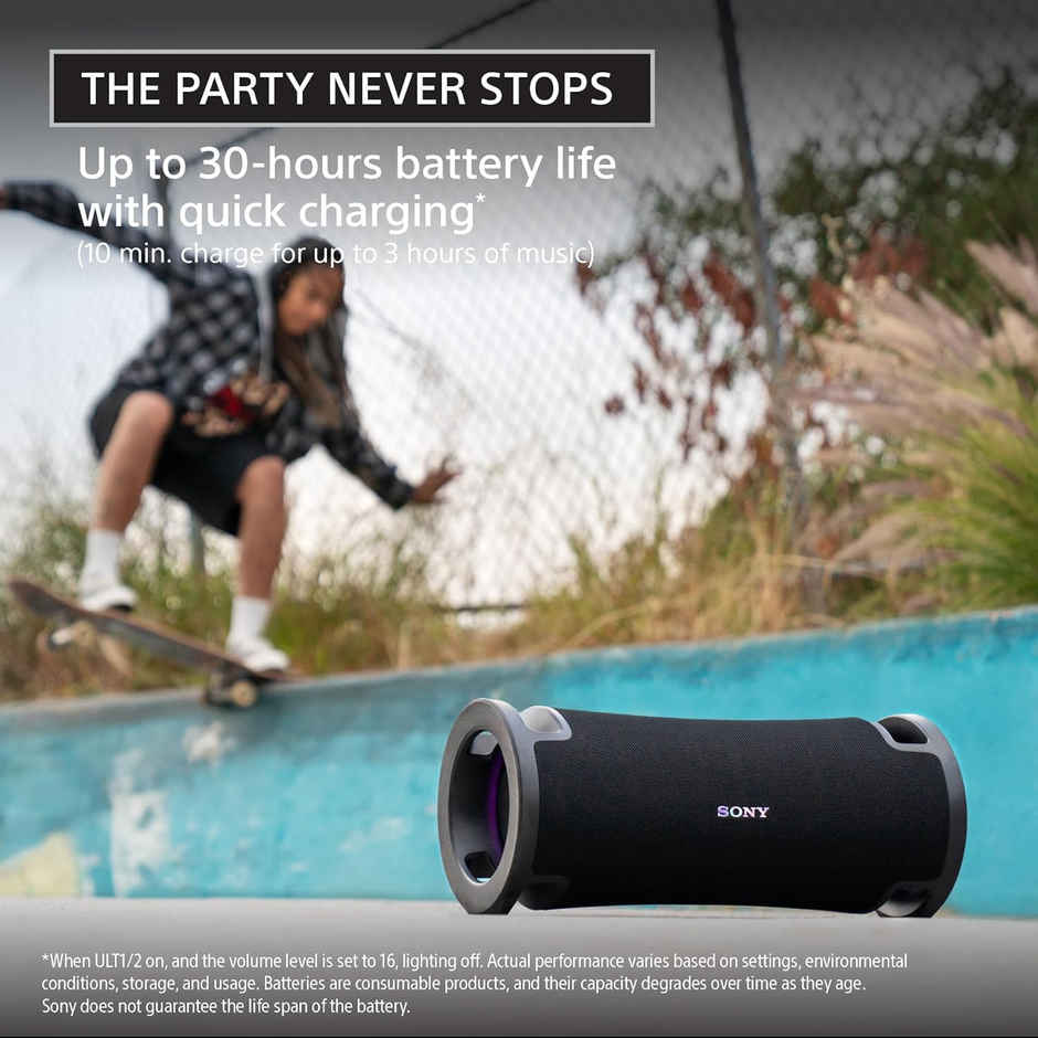 Sony 100W ULT Field 7 Wireless Bluetooth Portable Speaker with 30Hrs Battery, ULT Button(2 Modes) for Massive Bass, Comfortable Handle,Colourful Light,Waterproof,Dustproof,Karaoke,Party Connect - Black