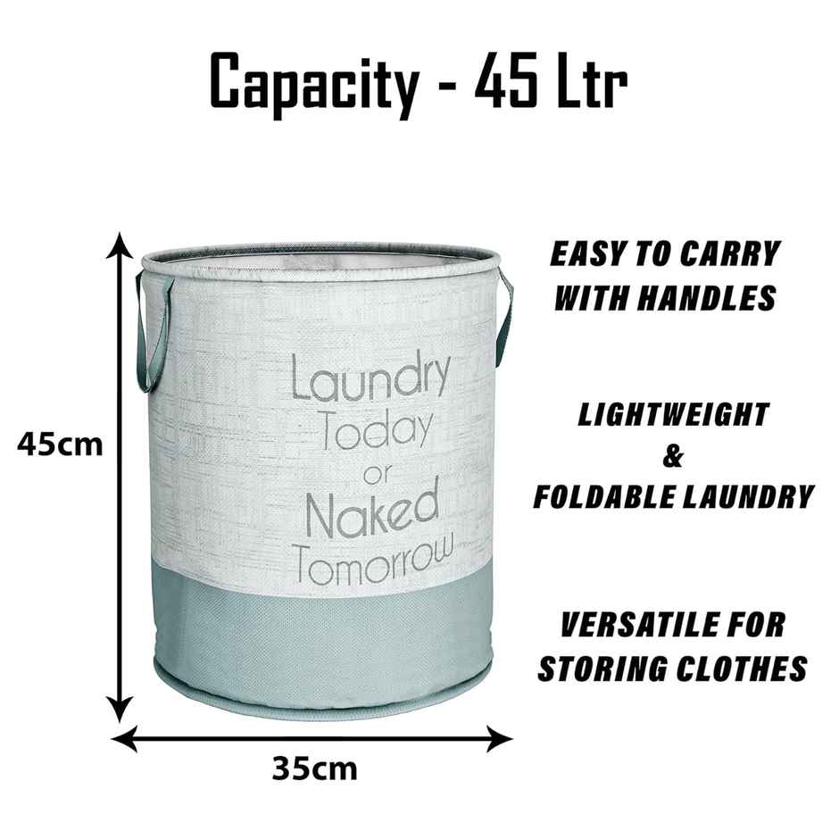 Kuber Industries Non-Woven Round Jute-Print Toy Storage Laundry Basket|45 L|Gray