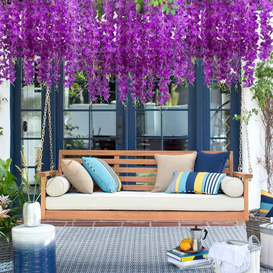 Well Art Gallery Artificial Wisteria Hanging Flowers Vines String Decorations (Pack Of 4,Purple)