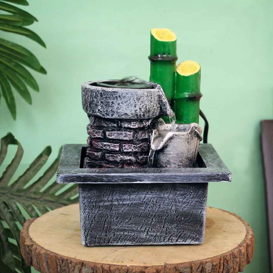 Tied Ribbons Decorative Bamboo Table Top Water Fountain Showpiece (20.3 Cm)