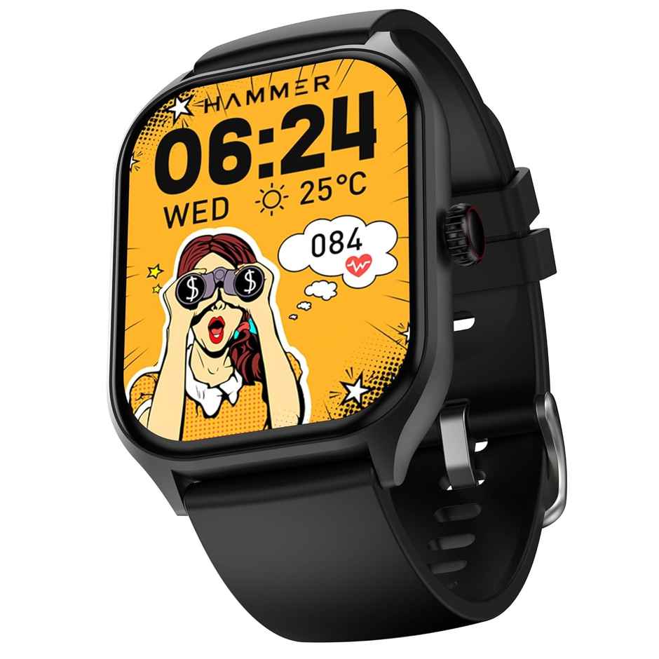 Hammer Polar 2.01 Inch IPS AOD Smart Watch Dual Mode Voice Assistant Rotating Crown Calling Black