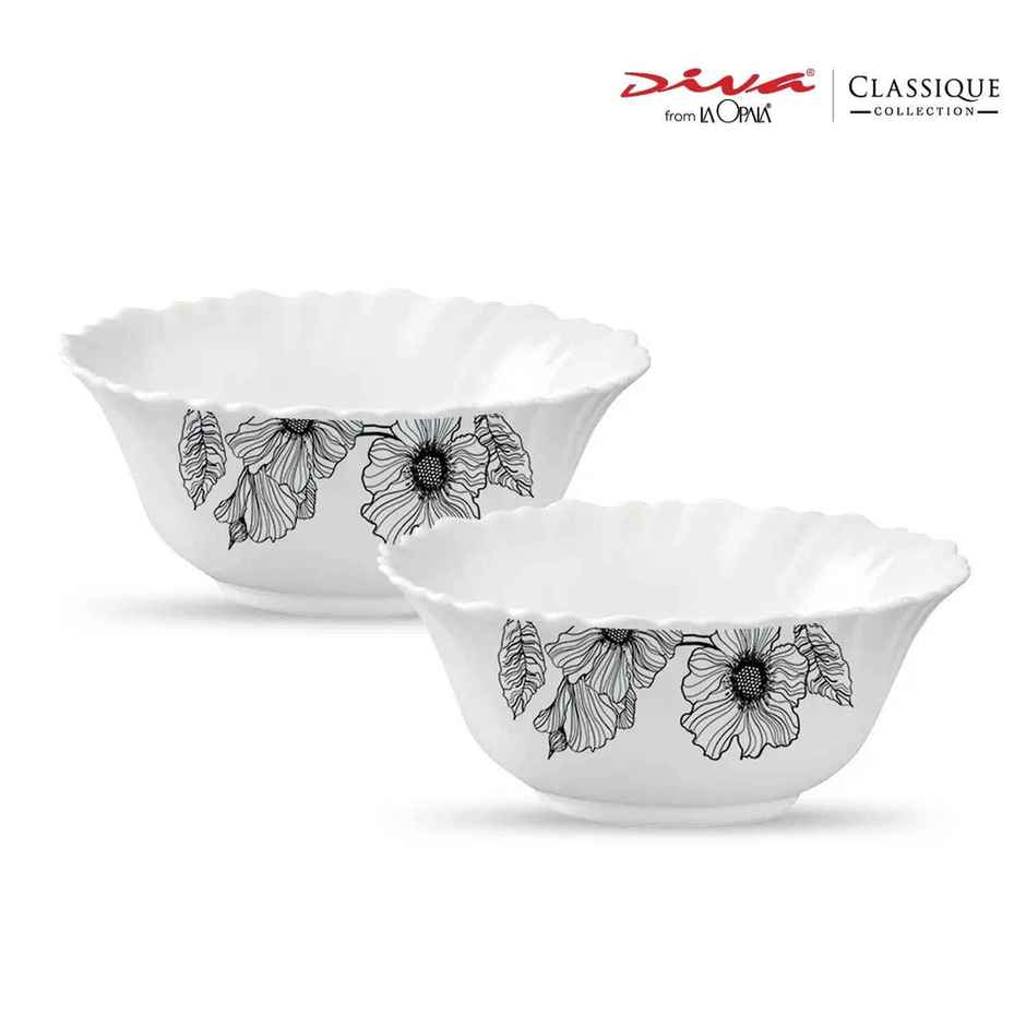 La Opala Diva Classique Sweet Bowl Set of 2 | Opal Glass Dessert Bowls for Gifting - White