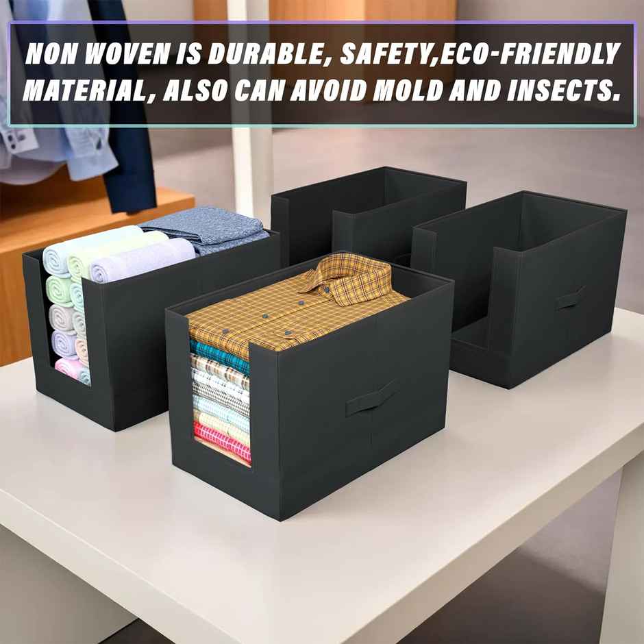 Kuber Industries Pack of 4 Non-Woven Shirt Stacker | Foldable Closet Organizer | Black