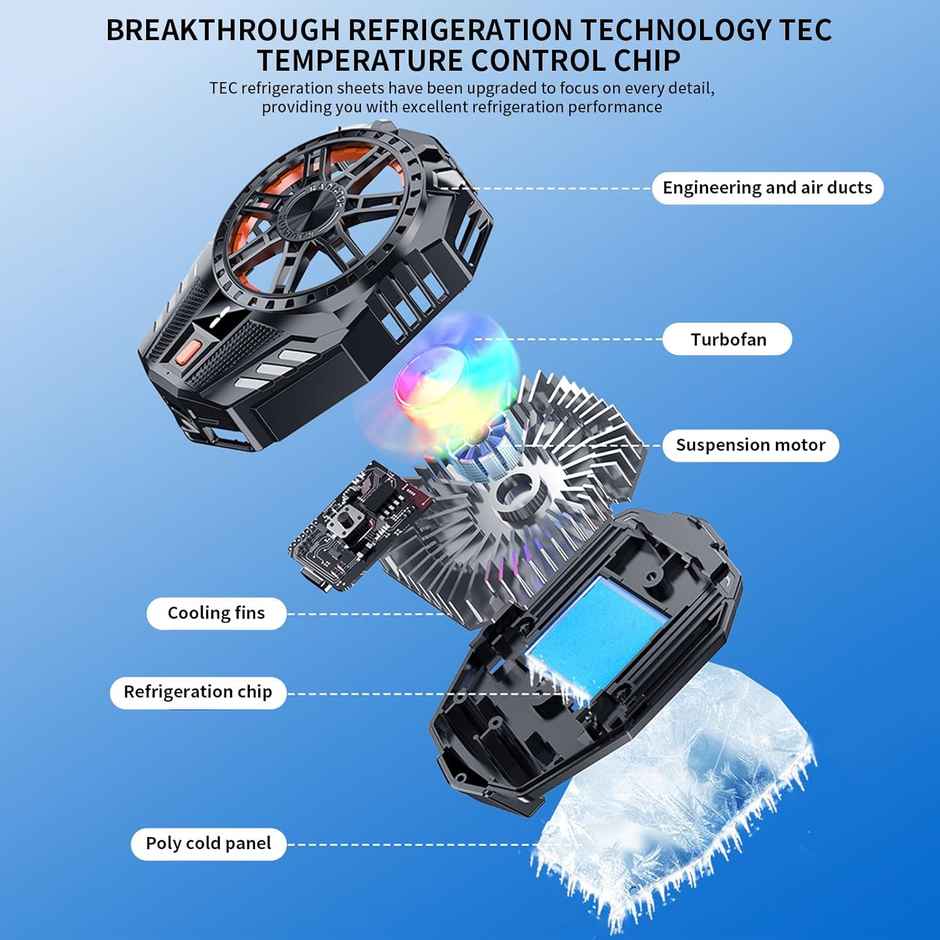 Striff Mobile Cooling Pad |Mobile Cooler | Gaming Fan | for Instant Cooling Advanced Refrigeration Chip & LED Temperature Display Compatible for Android and iPhones - Black