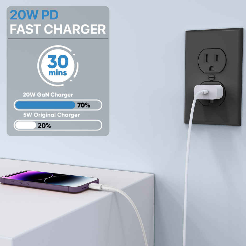Dr Vaku 20W Type C Fast Charger Adapter with Lightning Cable Combo | White and Grey
