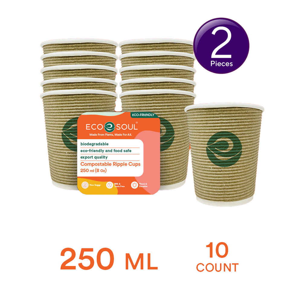 ECO SOUL 250 ml | 10 Count | Disposable Cup/Glass Combo