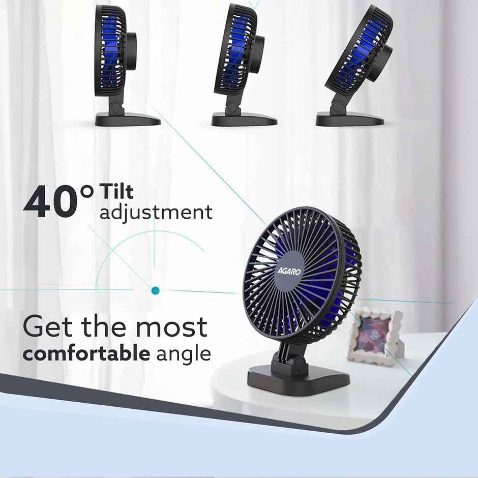 AGARO Breeze USB Desktop Fan, 4 Inch Quiet Desktop Fan, USB Plug in, 3 Speeds, 40Degree Tilting, Personal Mini Fan for Home Office Bedroom,Study - Black