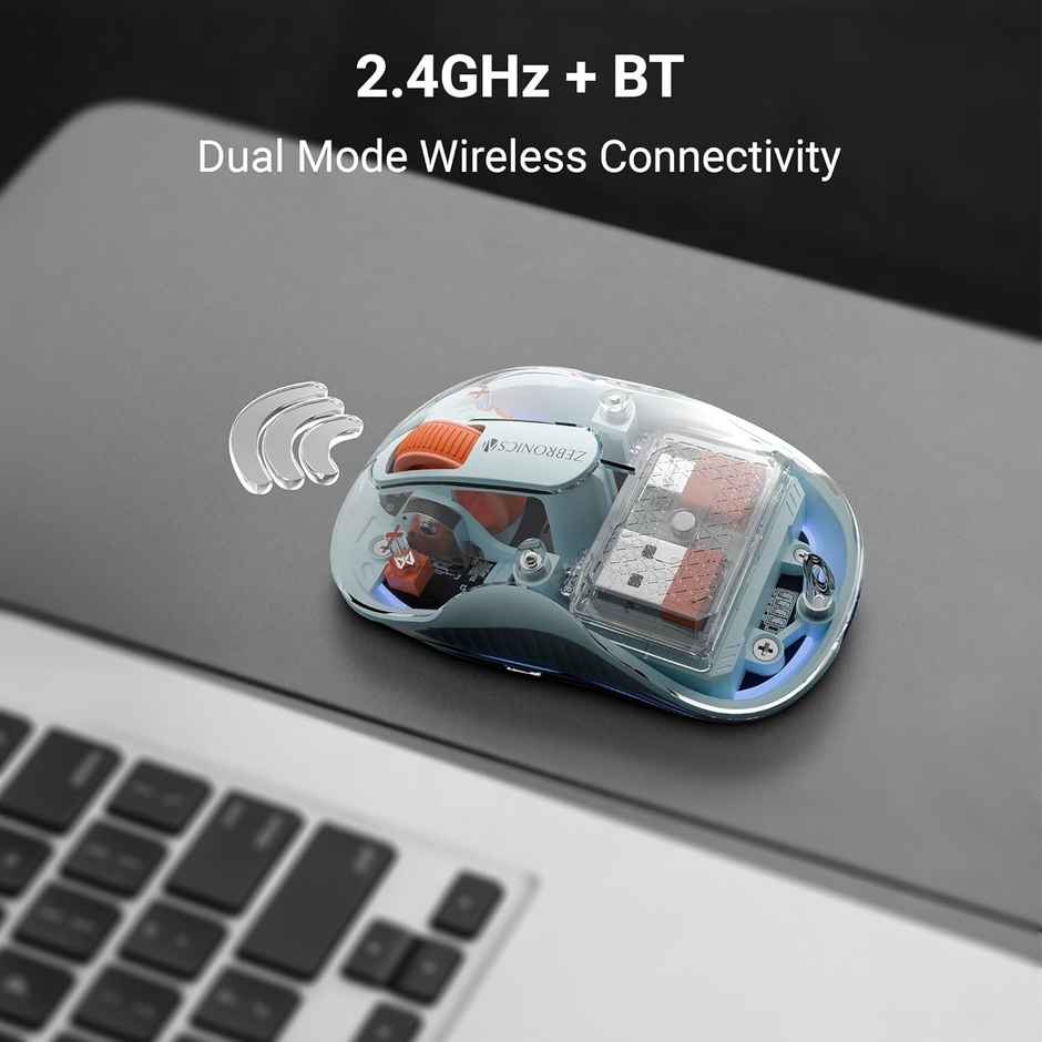Zebronics Sheer Plus | Wireless Mouse | Dual Mode | 2.4GHz + BT Dual Dongle | Upto 3200 | Blue
