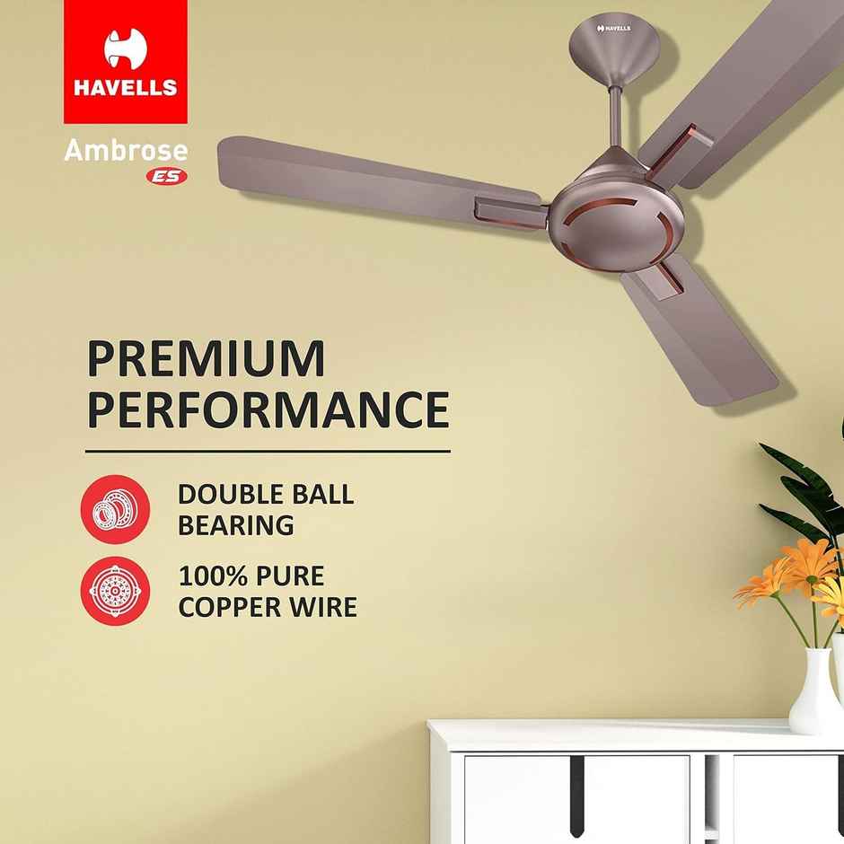 Havells Ambrose ES Ceiling Fan, 1200mm, Energy Saving, 100% Pure Copper Motor ,Cola Espresso Brown