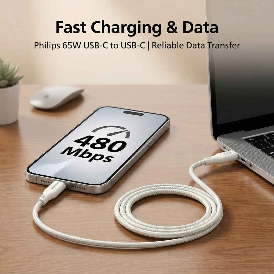Philips DLC4130CW/94 65W USB Type-C to Type-C Fast Charging Cable | Nylon Braided | 1m