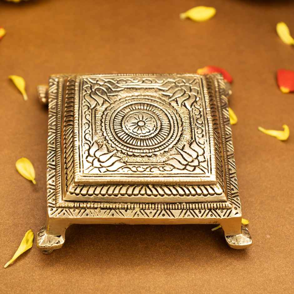Ekhasa Pure Brass Chowki For God Idols | 10.5 cm | Brass Stool Stand | Small Stand Peedam For Idols