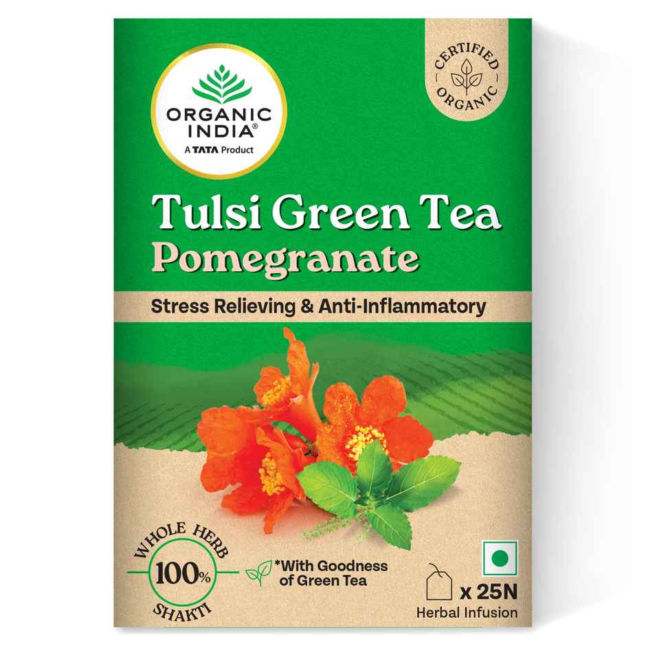 A TATA Product - Organic India Tulsi & Pomegranate Infused Green Tea - 25 Tea Bags