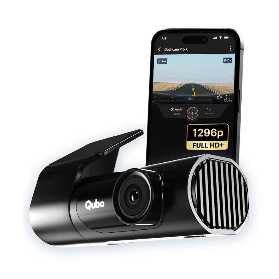 Qubo Car Dashcam Pro X by Hero Group | 3MP 1296P FHD+ Camera | NightPulse Vision | Wide-Angle FOV | Supercapacitor | Built-in Wi-Fi, Mic | App Control | G-Sensor | Up to 1TB Storage - Space Grey