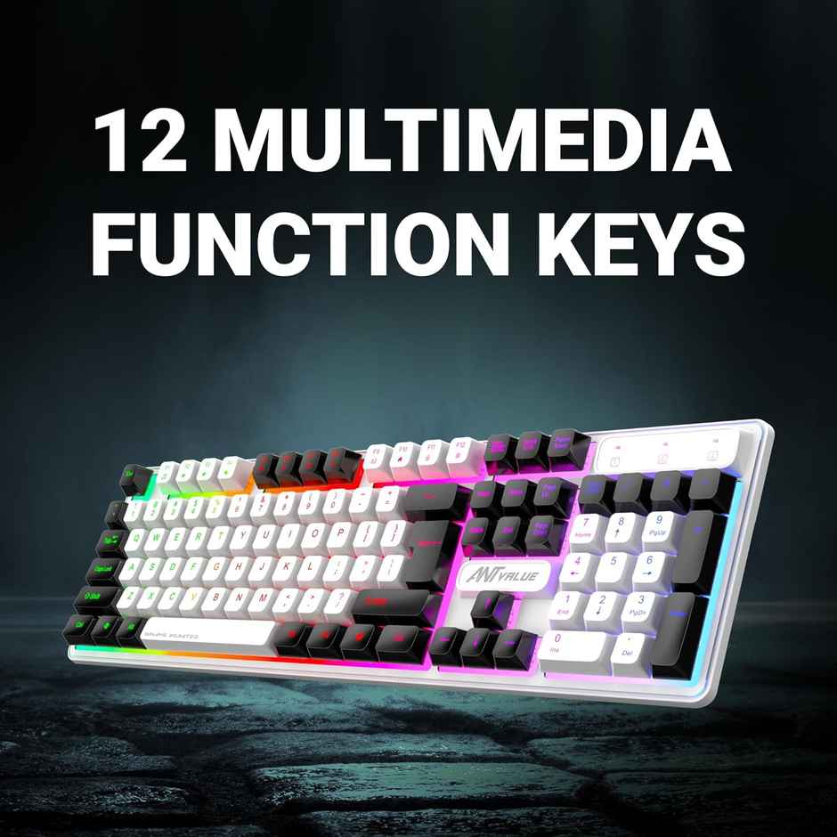 Ant Esports MK 1700 Wired Membrane Gaming Keyboard,with Backlit RGB LED, USB-A Connection, Quiet Keystrokes, 12 Multimedia Function Keys - for Computer, PC, Desktop, Gamer