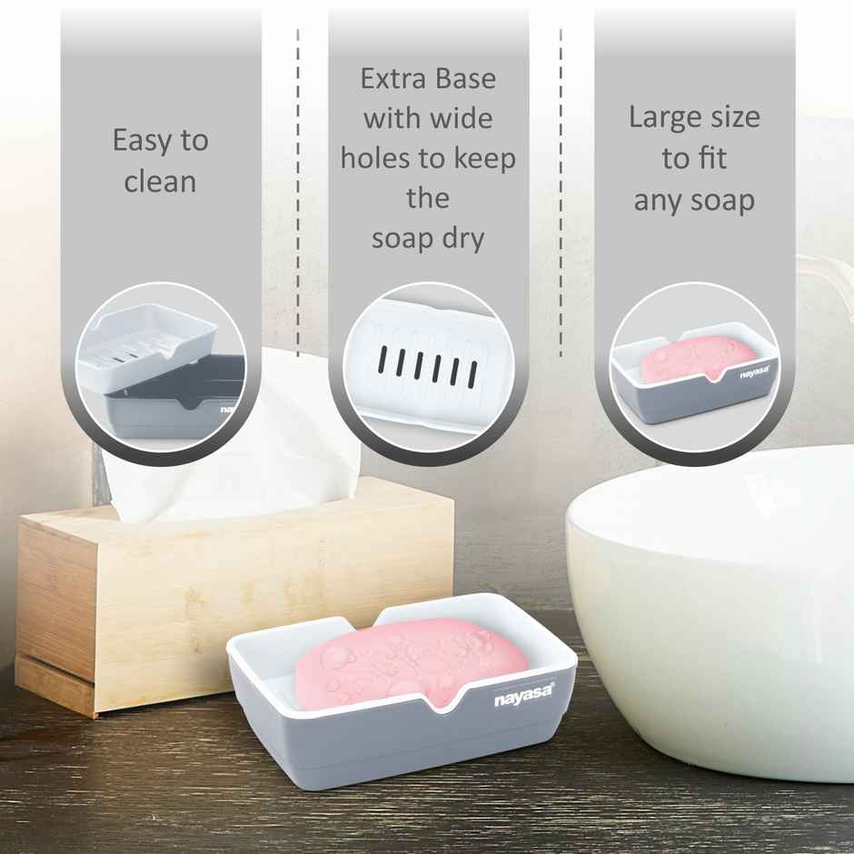 Nayasa Jumbo Plastic Soap Case for Bathroom, Grey