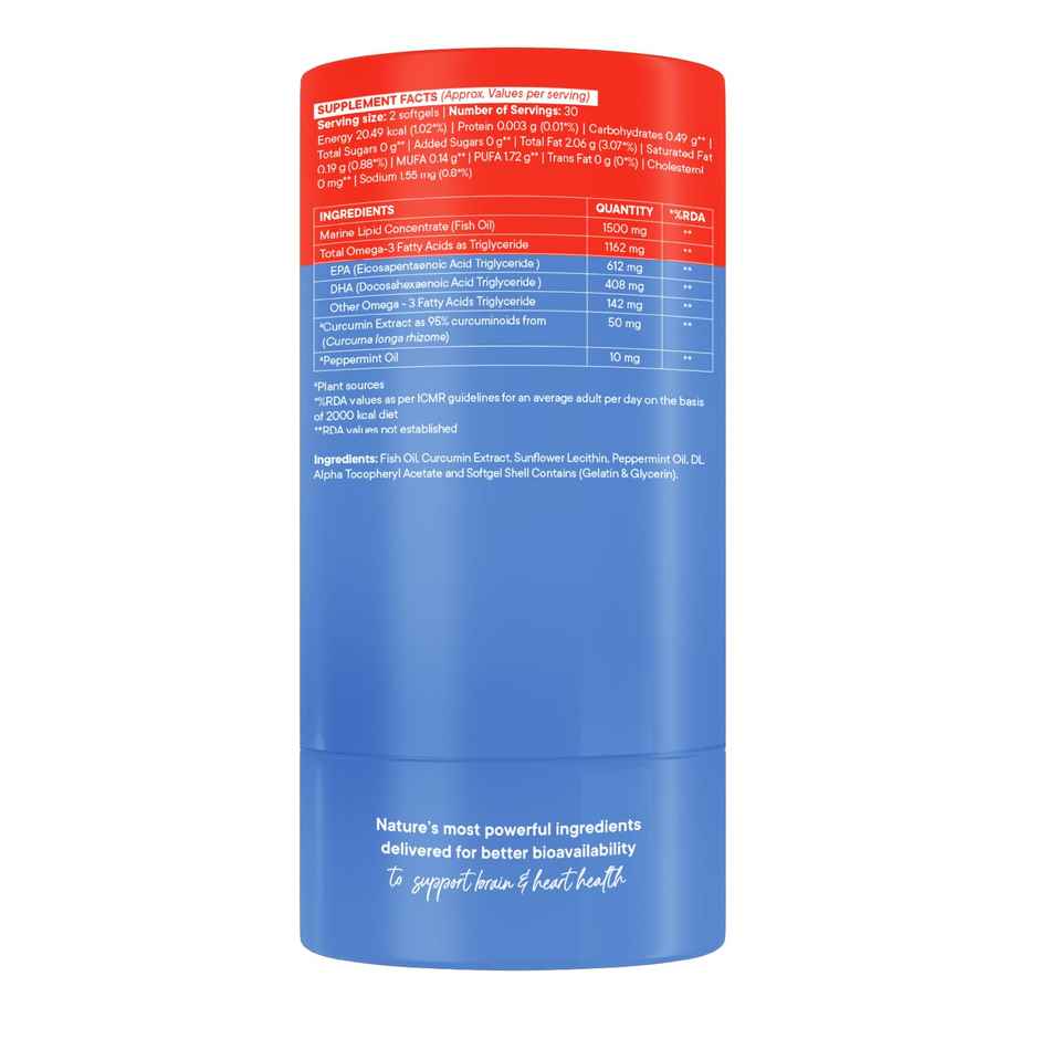 Wellbeing Nutrition Slow Triple Strength Omega-3 Fish Oil, Curcumin Extract For Brain,Joint & Heart