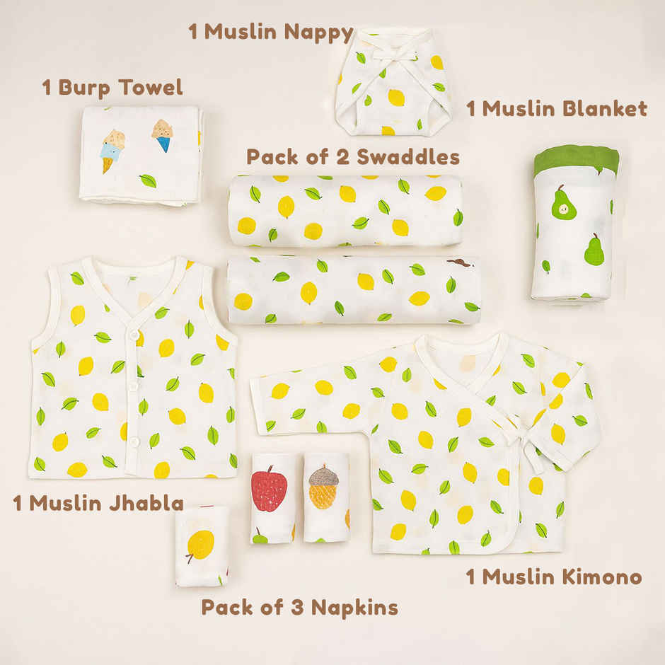 Moms Home Organic Cotton New Born Muslin Gift Set | 0-3 Months | 10 Items