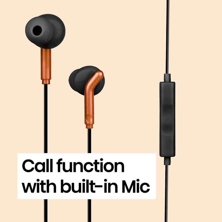 Zebronics Bro Wired Earphones with Mic, 3.5mm Audio Jack, 10mm Drivers, Phone/Tablet(Orange)