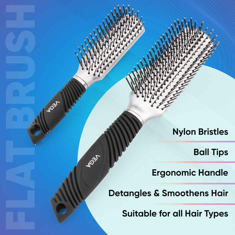 VEGA Hair Brush Set- Flat & Round For Men And Women | 2 Piece (HSB-01)