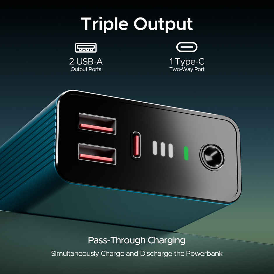 boAt Energyshroom PB400 Pro 20000mAh | Pocket Size, Compact Wired Power Bank w/USB Type-C Input (2-Way Port), 3X Output Ports, Compatible with Tablets, Smartphones, Earbuds, Smartwatch - Steel Blue