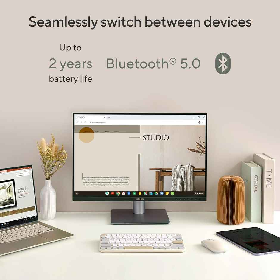 Asus Marshmallow Kw100 Keyboard | Supports Up To 3 Devices | 1.6 mm Key Travel | Color-Oat Milk