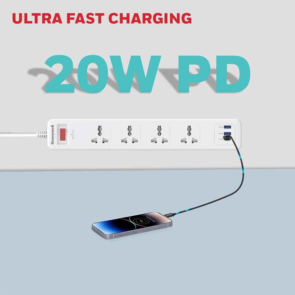 Honeywell 4 Outlet Surge Protector With 1Xtype C With Pd & 2Xusb