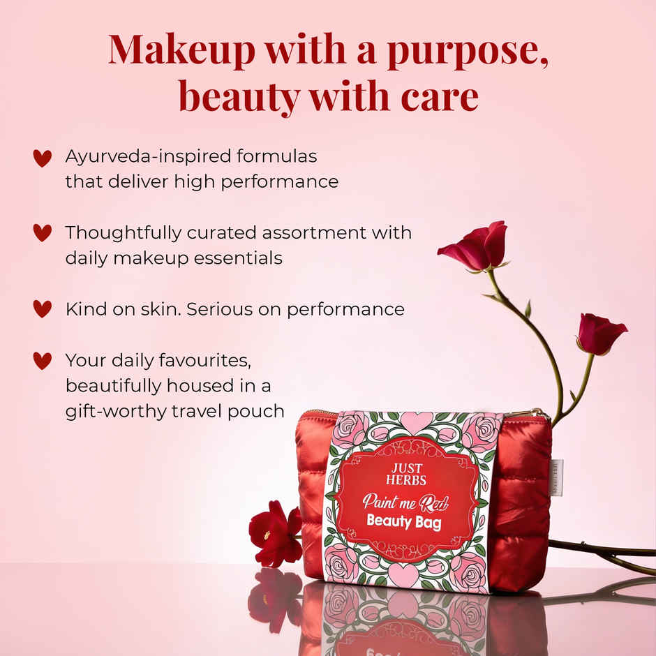Just Herbs Paint Me Red Beauty Bag With Matte Lipstick Lip Gloss Kajal Nail Polish