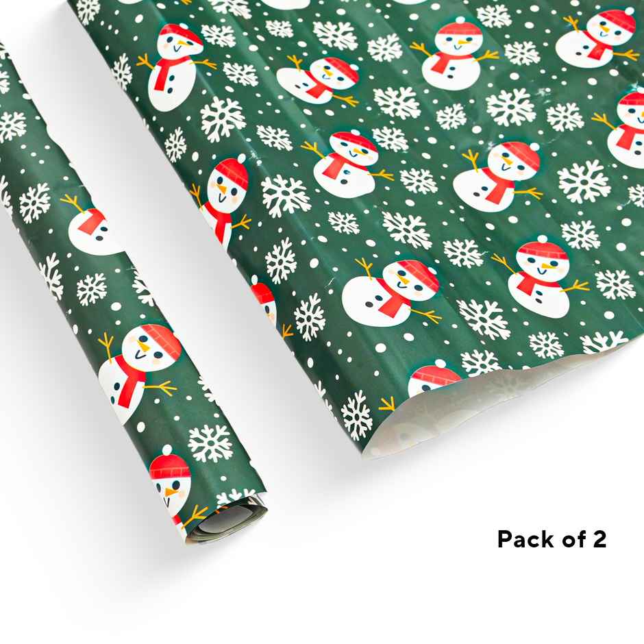 Snowman Green Wrapping Paper | Mad Over Print