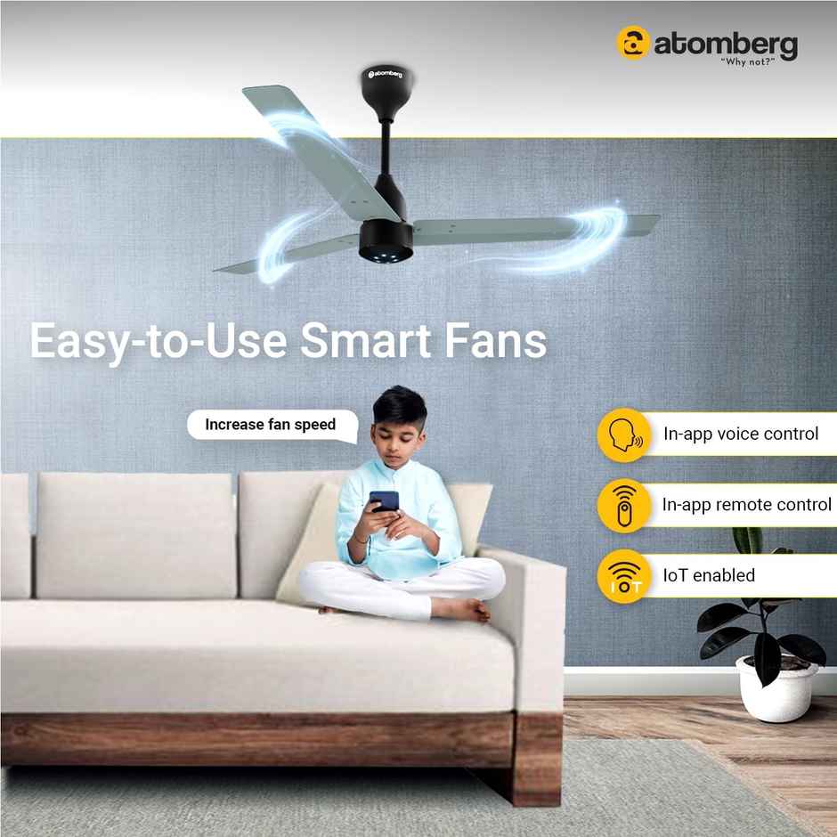 Atomberg Renesa Smart BLDC Ceiling Fan, 1200mm, with IoT & Remote, LED Indicators, Misty Teal
