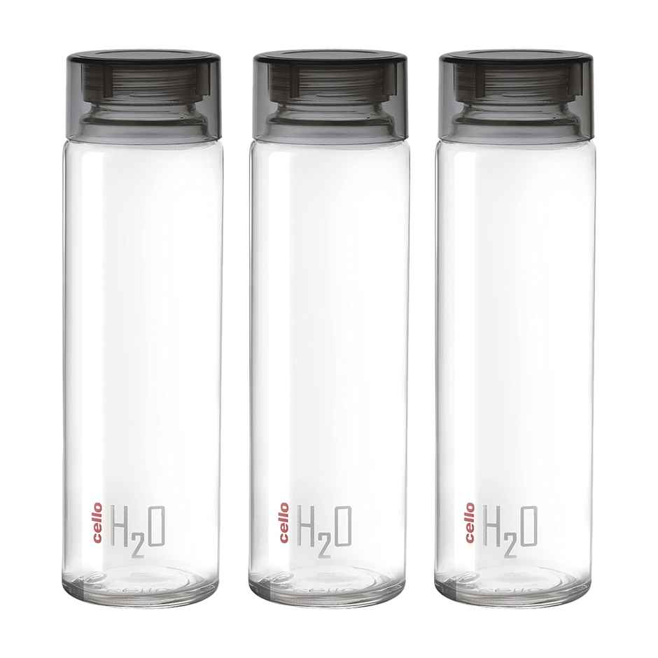 Cello Glass H2O Fridge Water Bottle Leak Proof & Break | Proof | Black | 920 ml