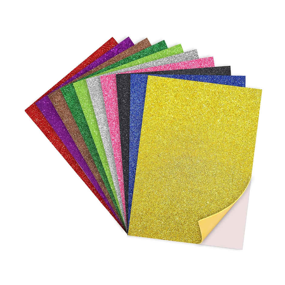 Chrome Self Adhesive Easy To Peel Off Glitter Eva Foam A4 Size | 10 Sheets Assorted Color