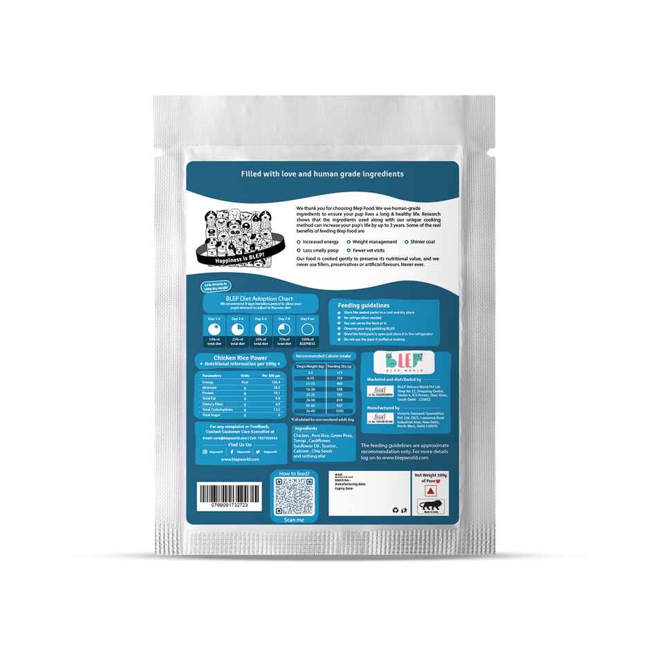 BLEP 100% Natural Dog Food | Chicken Rice Trial Pack | 5 Packs | Zero Preservatives