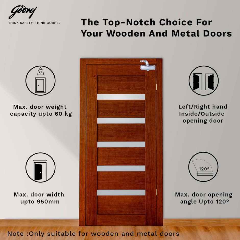 Godrej Hercules Door Closer | Wooden, Aluminum & Metal Doors | Compact Design | Silver Finish