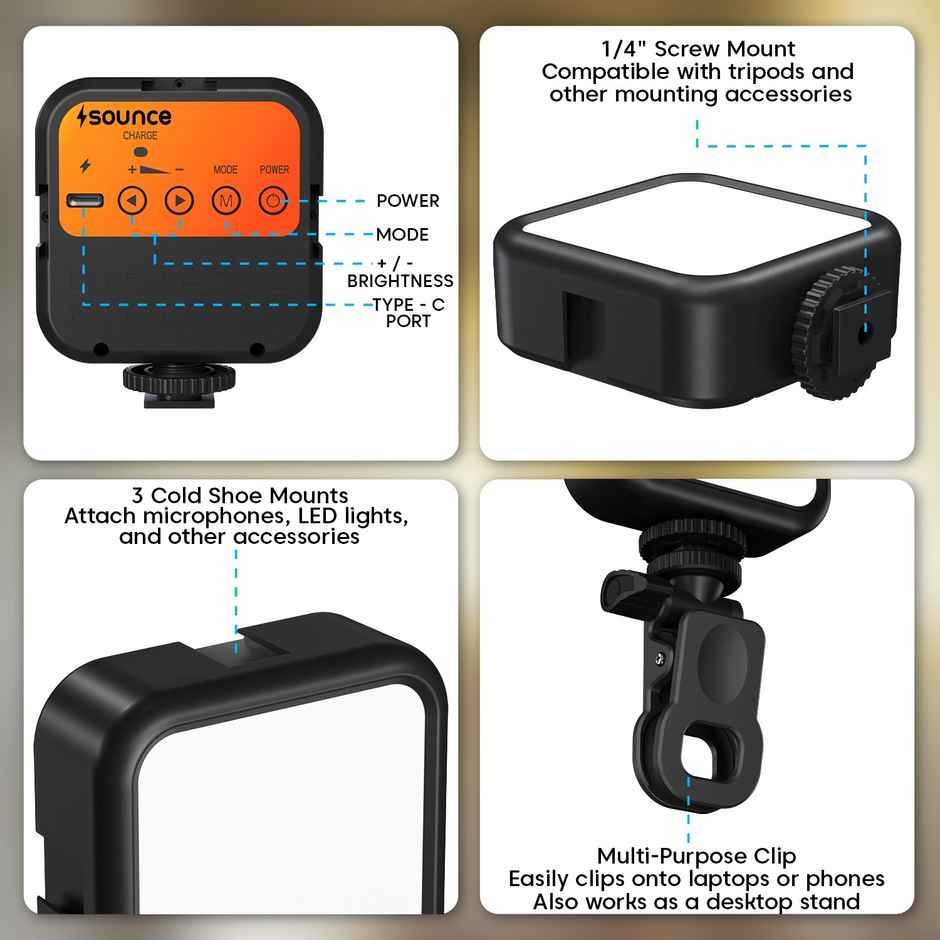 Sounce LED Video Light Dimmable and Rechargeable for YouTube and Zoom Meetings