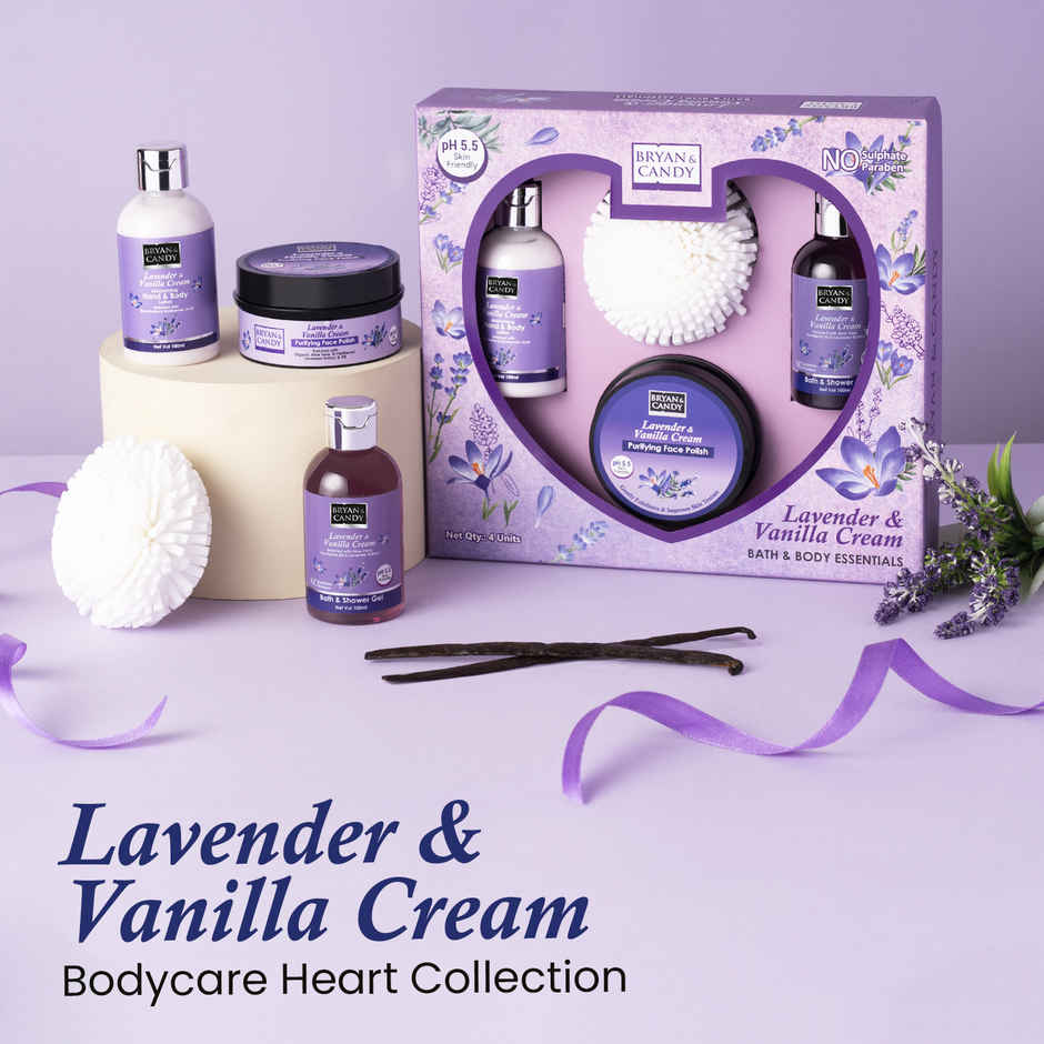 Bryan & Candy Lavender Heart Kit Combo|Shower Gel|Hand-Body Lotion|Body Polish|Loofah|Pack Of 3