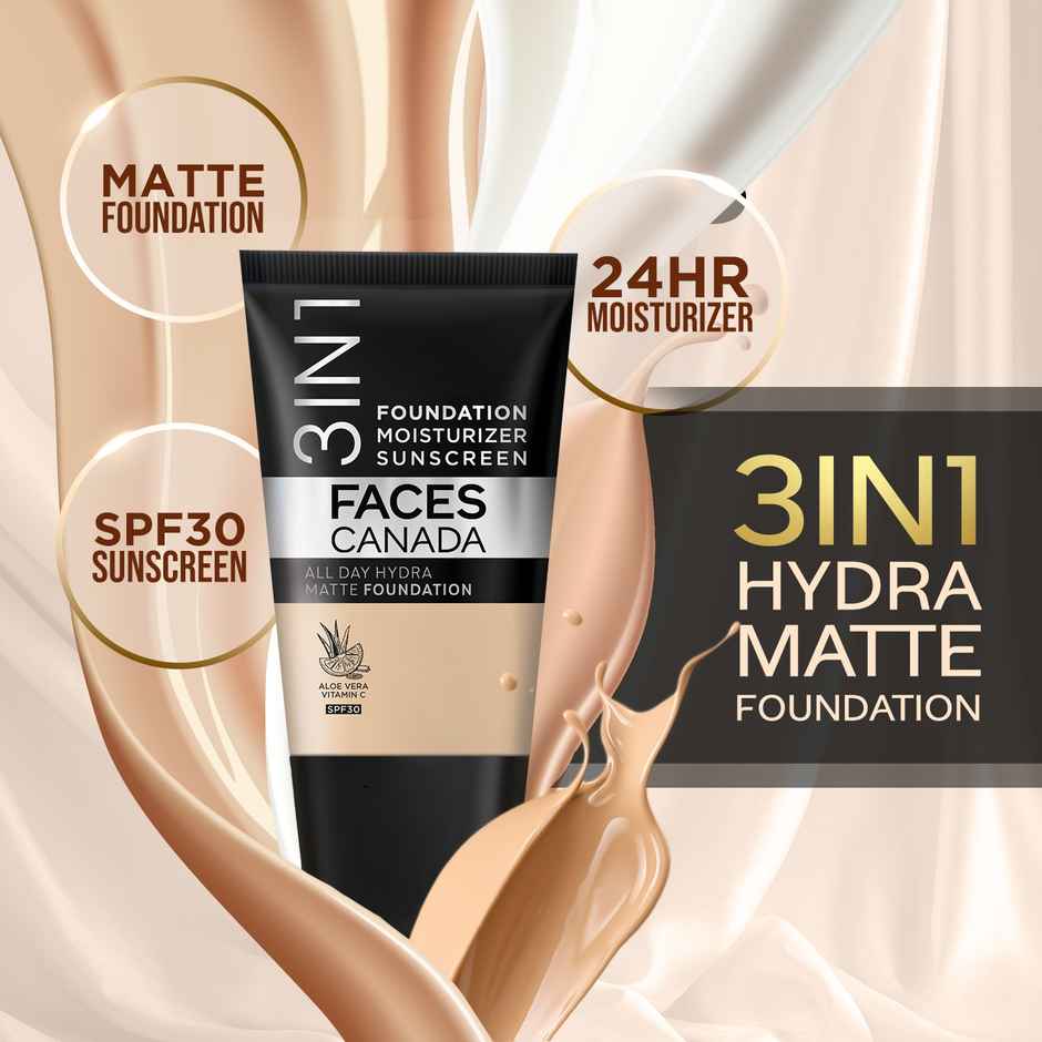 Faces Canada 3in1 All Day Hydra Matte Foundation + Moisturizer + SPF 30 | Rose Ivory 011