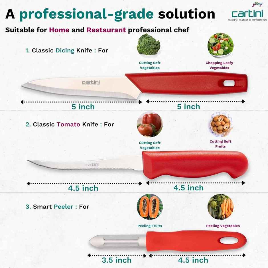 Godrej Cartini Kitchen Knife & Peeler Set (Colour May Vary)