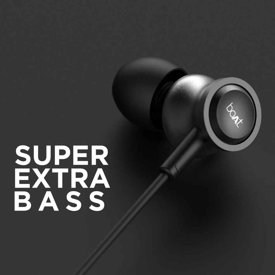 boAt Bassheads 152 Wired Earphones with Super Extra Bass, In-Line Remote & Mic (Active Black)
