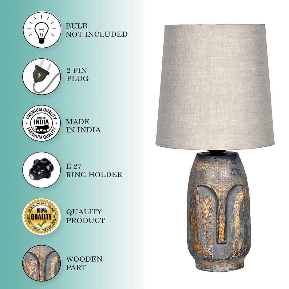 Homesake Small Retro Teardrop Table Lamp | Wood Grain Farmhouse | Bedroom & Living Room | Gray