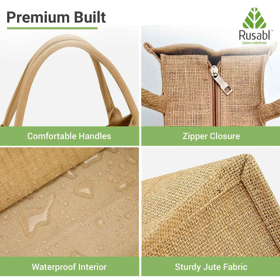 Rusabl Jute Tote Lunch Bag with Zipper
