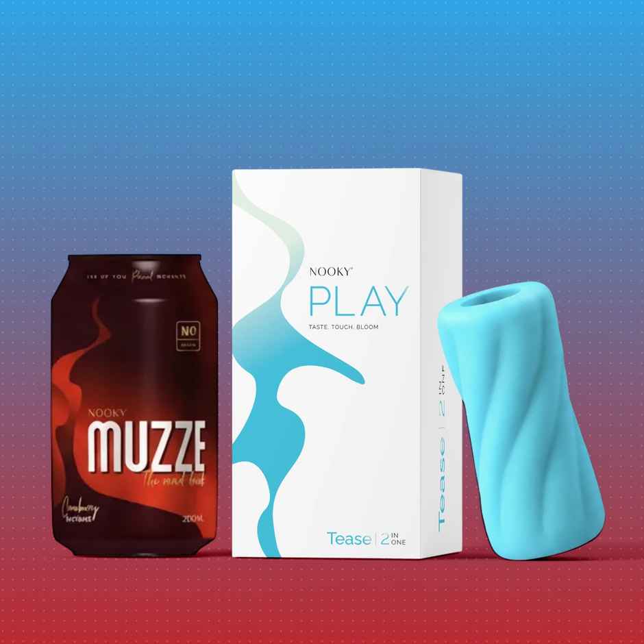 Nooky Tease 2 in 1 Play Kit Glide Mens Stroker and MUZZE Intimacy Mood Drink
