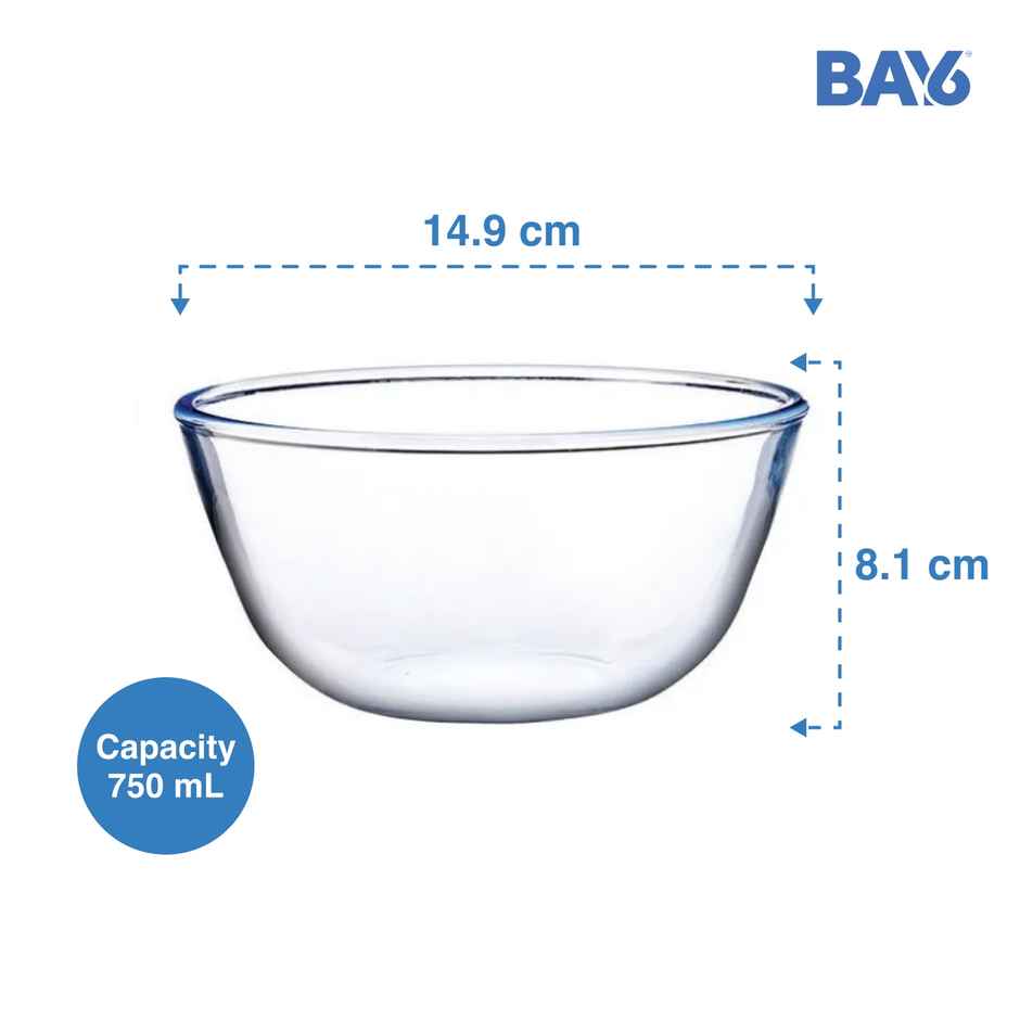 BAY6 Premium Imported Borosilicate Glass Mixing Bowl -750 ml - Set of 2