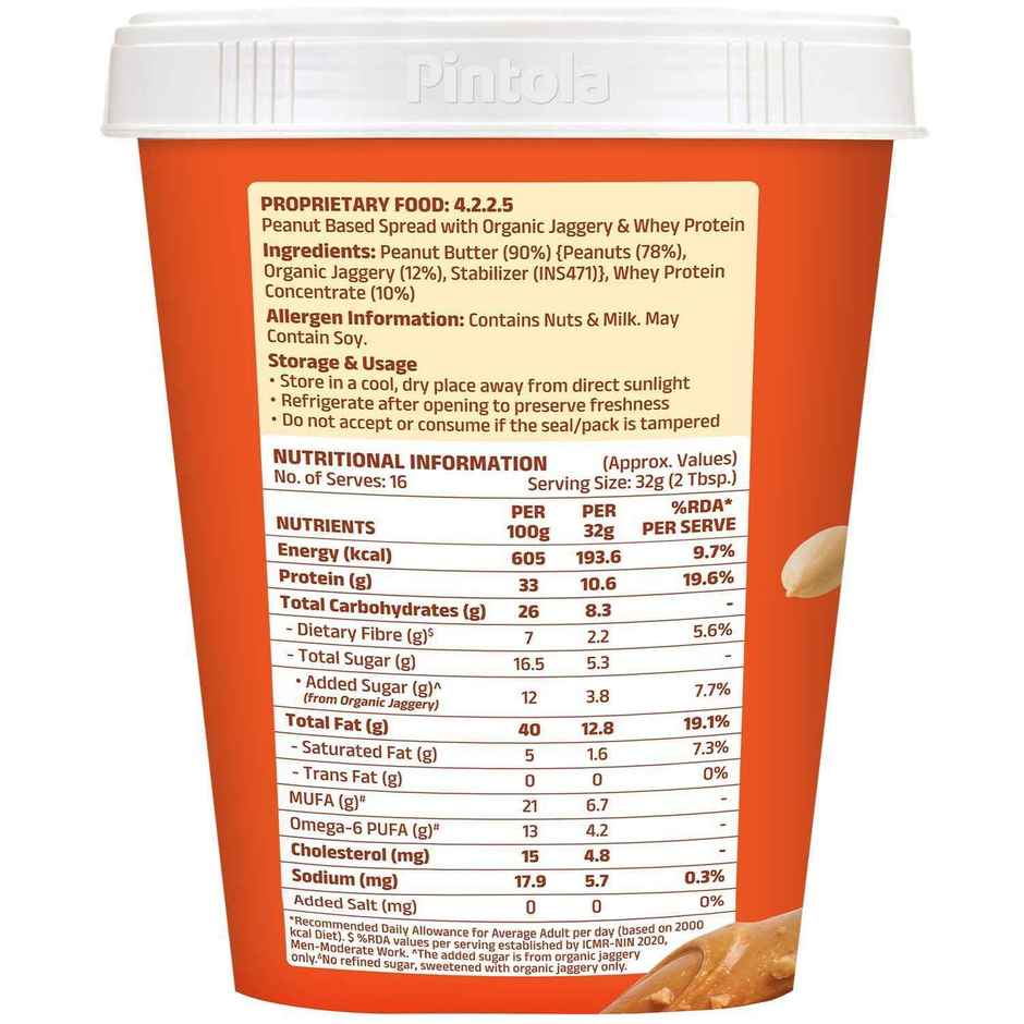 Pintola High Protein Organic Jaggery Peanut Butter Crunchy