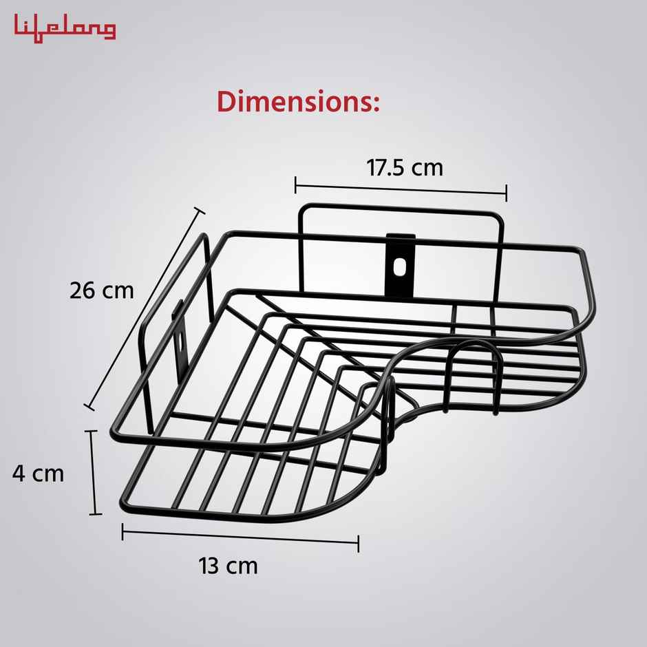 Lifelong Bathroom Corner Shelf For Storage - Mild Steel Wall Mounted Washroom Rack Pack Of 2 Black