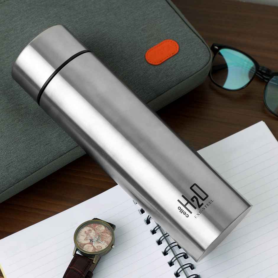 Cello Stainless Steel H2O Water Bottle | Silver | 1 L