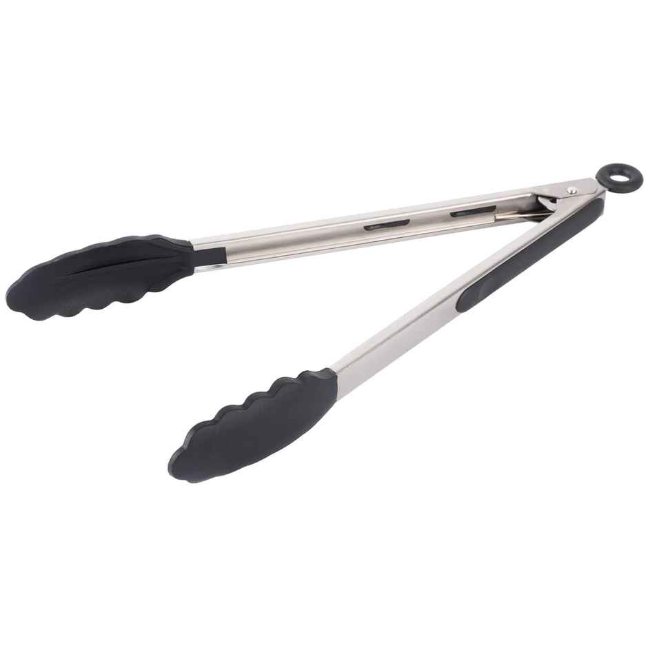Femora Premium Virgin Silicone Food Tongs With Grip Handle (9 Inches) Black