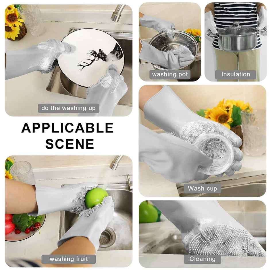 Perpetual Magic Silicone Dishwashing Gloves, 1 Pair for Kitchen & Grooming | Assorted