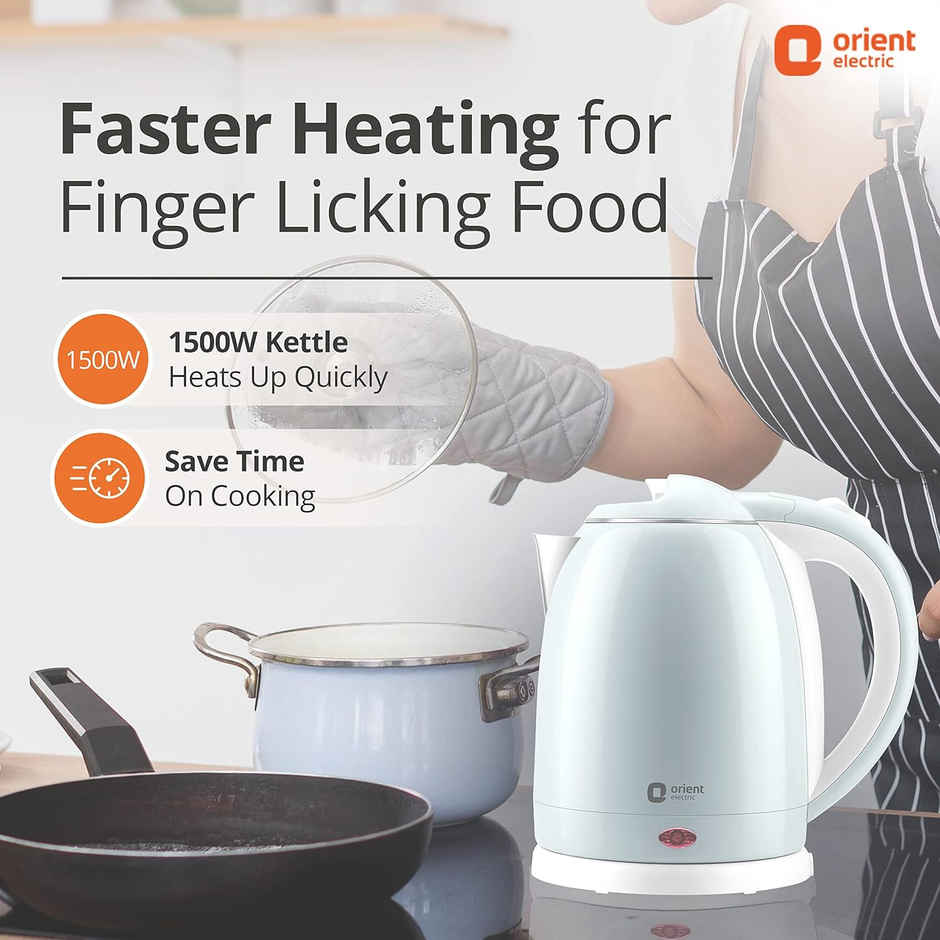 Orient Electric 1.8L Kettle 1500W | Cool Touch Body | Faster Heating | Auto Cut Off Mechanism