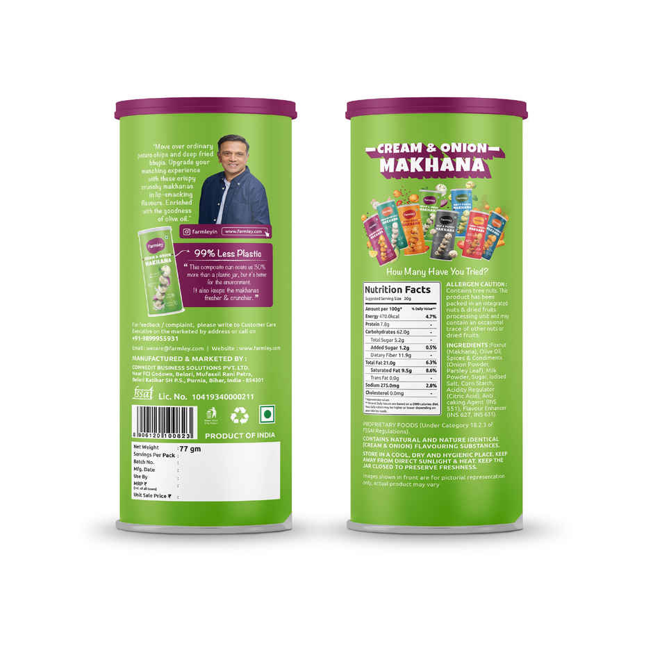 Farmley Cream & Onion  Makhana Roasted In Olive Oil Healthy Snacks