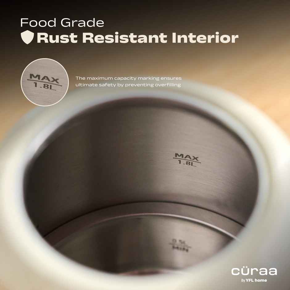 Curaa Retro Electric Kettle 1.8 L | 2000 W Kettle For Hot Water | Detachable Lid | Cool-Touch Handle